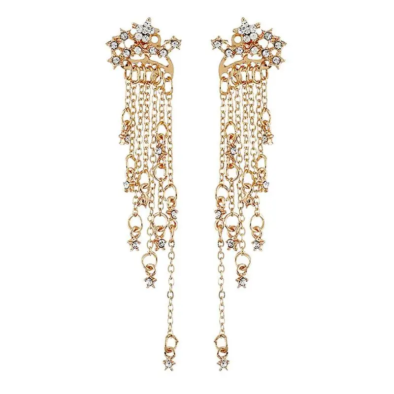 Модные висячие серьги со звездами и кисточками для женщин длинные с цепочкой