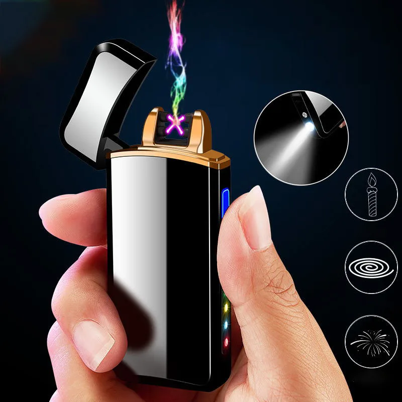 Электронная сигарета USB Зажигалка двойная дуга импульсная USB перезаряжаемая Зажигалка плазменная ветрозащитная беспламенная курительная электрическая зажигалка