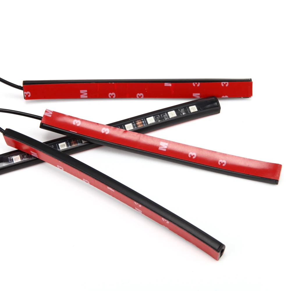 DXZ 4PCS/set 9LED 7 Color Car Interior Lighting Atmosphere Floor Strip Lamp Remote Music Control Neon Lights | Автомобили и