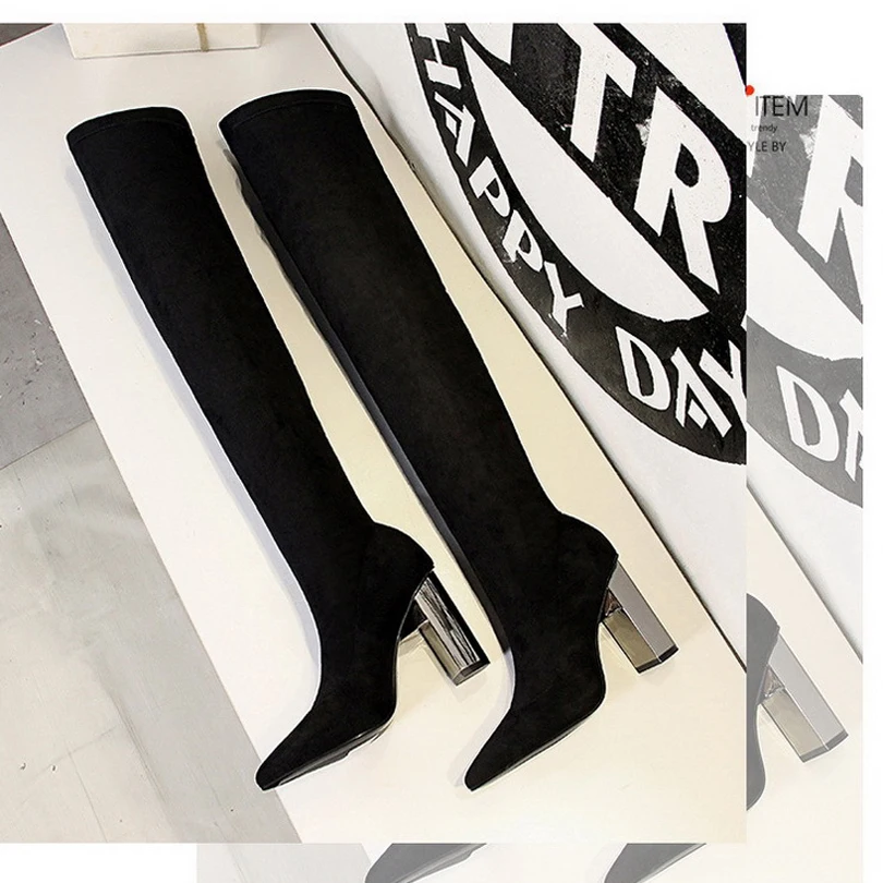 Женские черные ботфорты на молнии длинные сапоги без шнуровки модные теплые