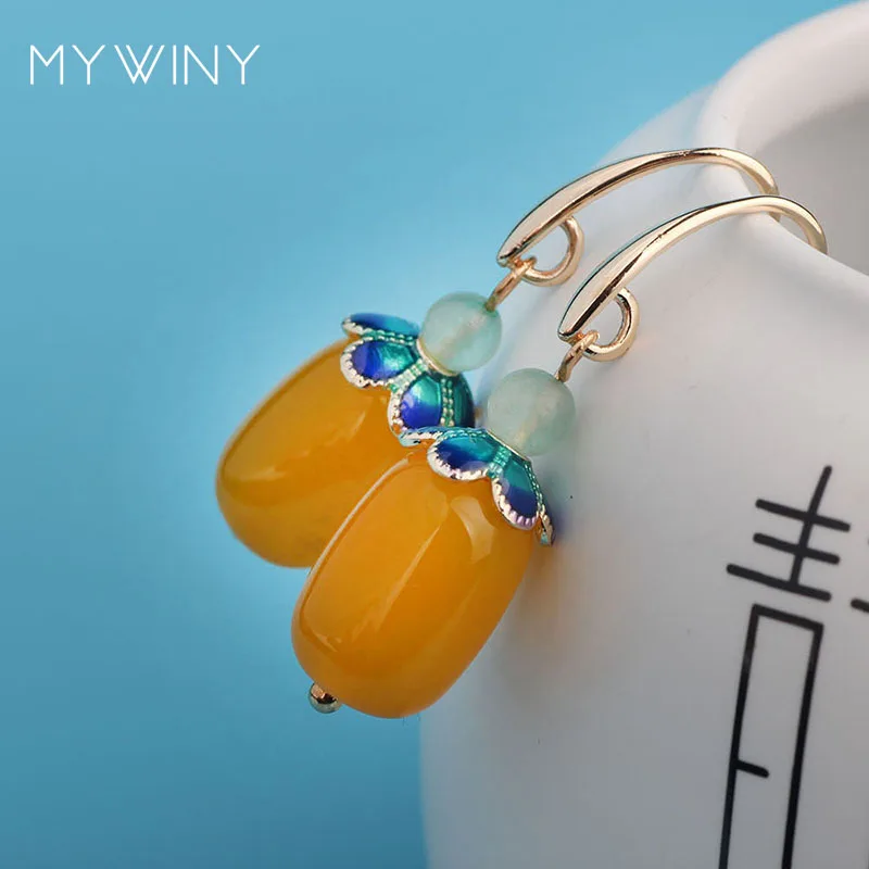 Серьги с медной короной и эмалью MYWINY винтажные серьги Зелеными камнями в форме