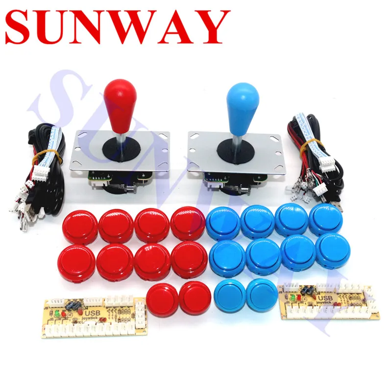 Red and Blue 2 игрока аркадный Шкаф DIY комплект с нулевой задержкой USB энкодер на ПК+ 8 способ аркадный джойстик+ аркадные кнопки для Аркады MAME - Цвет: Red and Blue