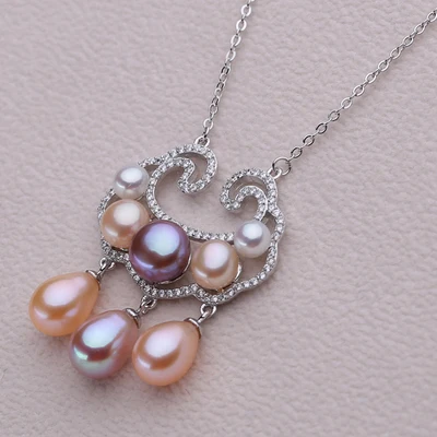 

S925 freshwater pearl pendant collarbone necklace children's safety long life lock stylish women's sweater chain