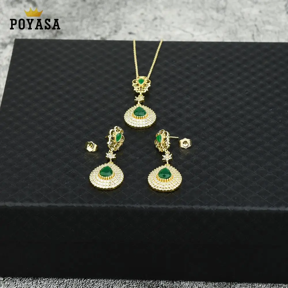 Moroccan Caftan wedding gold jewelry set for women green stone fashion copper high quality | Украшения и аксессуары