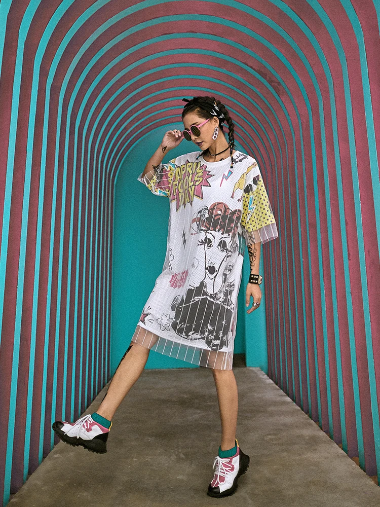 Хип-хоп Женская обувь в стиле стрит-Дэнс костюм большого размера футболка юбка