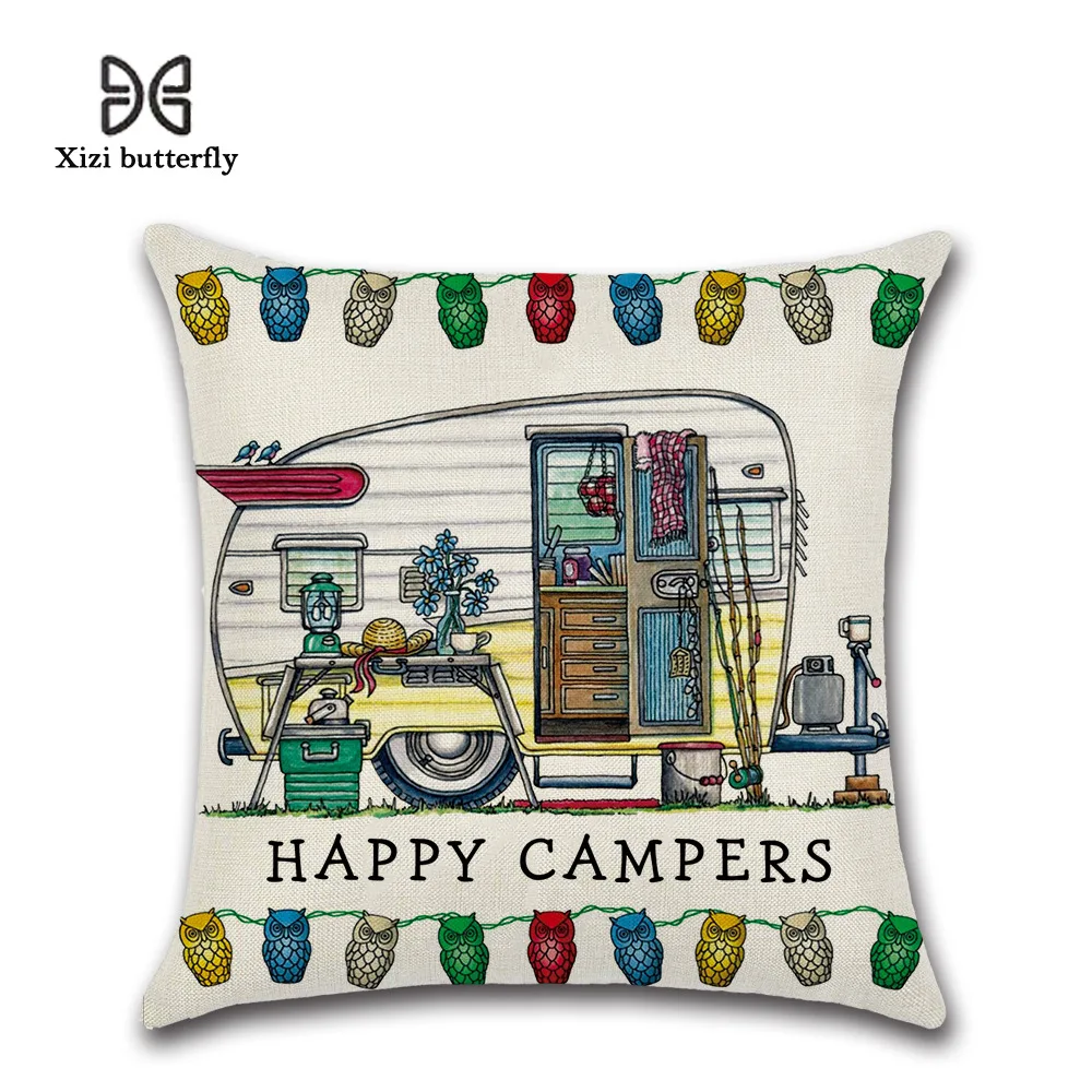 Мультфильм Happy Campers печатных подушки Чехлы для мангала 45*45 см диван/Car узкие