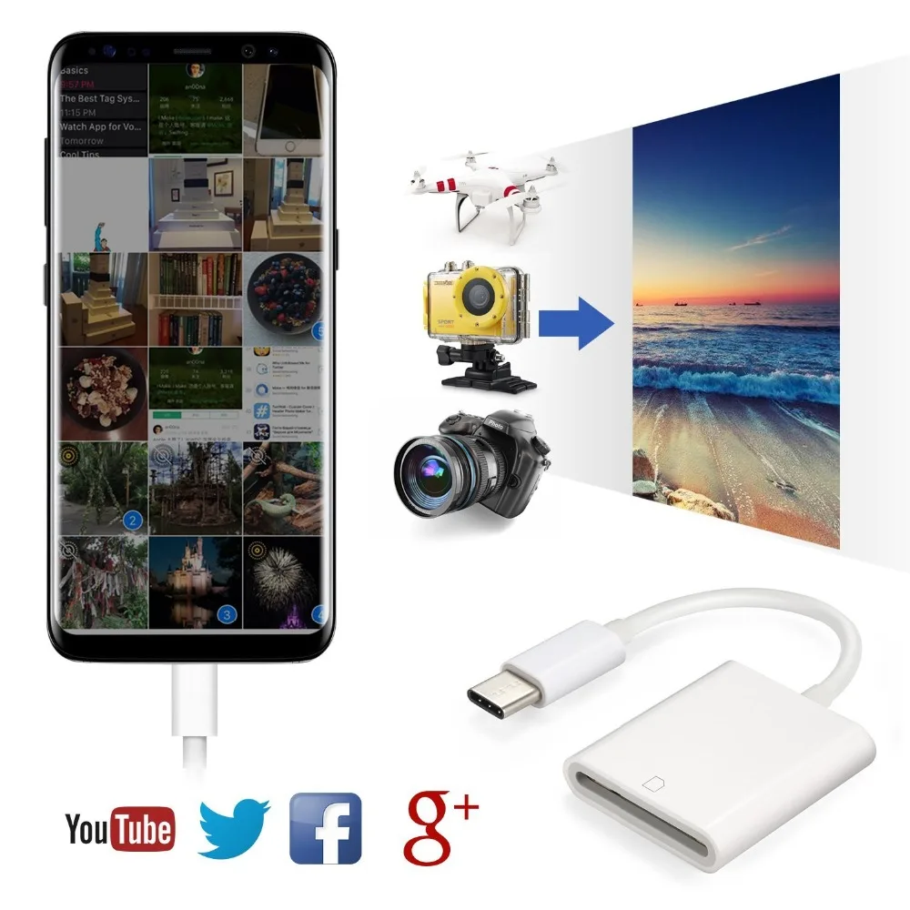 USB 3 1 Type C для SD Card Reader OTG кабель Samsung LG Android Phone Tablet Z17 Прямая поставка|Компьютерные