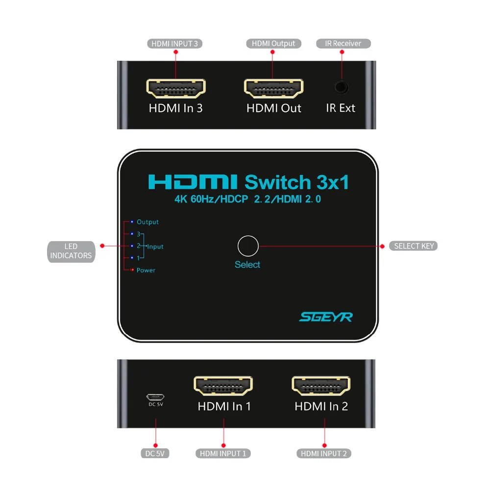 Мини 3 порта HDMI переключатель HDR 4K@ 60 Гц 4:4:4 3x1 HDMI коммутатор 2,0 4K HDMI адаптер для HDTV Xbox 360 PS3 PS4 проектор