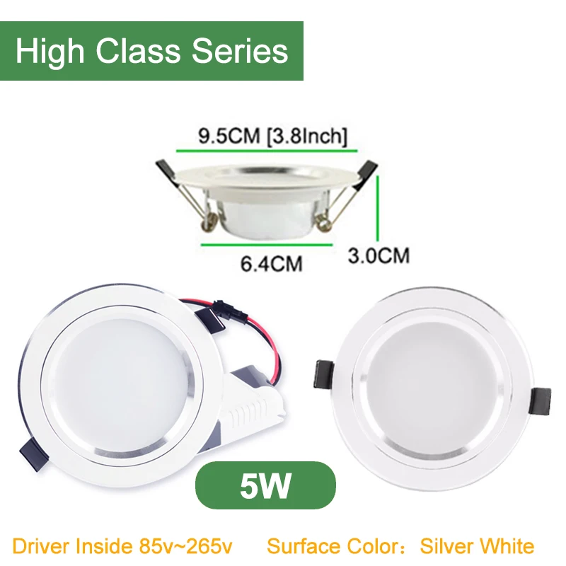 5W High Class 95mm Kaguyahime светодиодный светильник 220 В 3 Вт 5 Вт 10 Вт 15 Вт 110 в высокий яркий Встраиваемый светодиодный точечный светильник потолочный светильник светодиодный светильник focos - Испускаемый цвет: 5W High Class 95mm