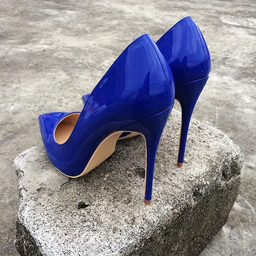 12cm Heels Veowalk/женские классические туфли-лодочки без шнуровки из лакированной кожи Королевского синего цвета; женские туфли на очень высоком каблуке-шпильке с острым носком; Индивидуальный заказ - Цвет: 12cm Heels