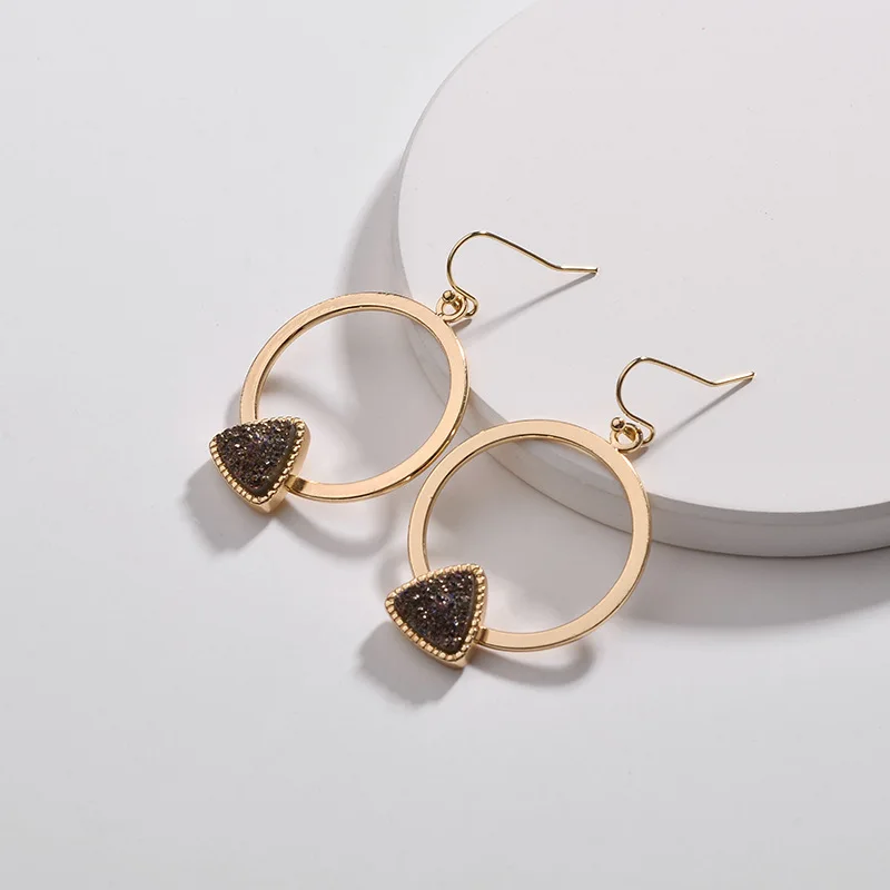 6 цветов Druzy Drusy серьги треугольник Смола Druse круглые серьги круги золотой цвет брендовые ювелирные изделия для женщин