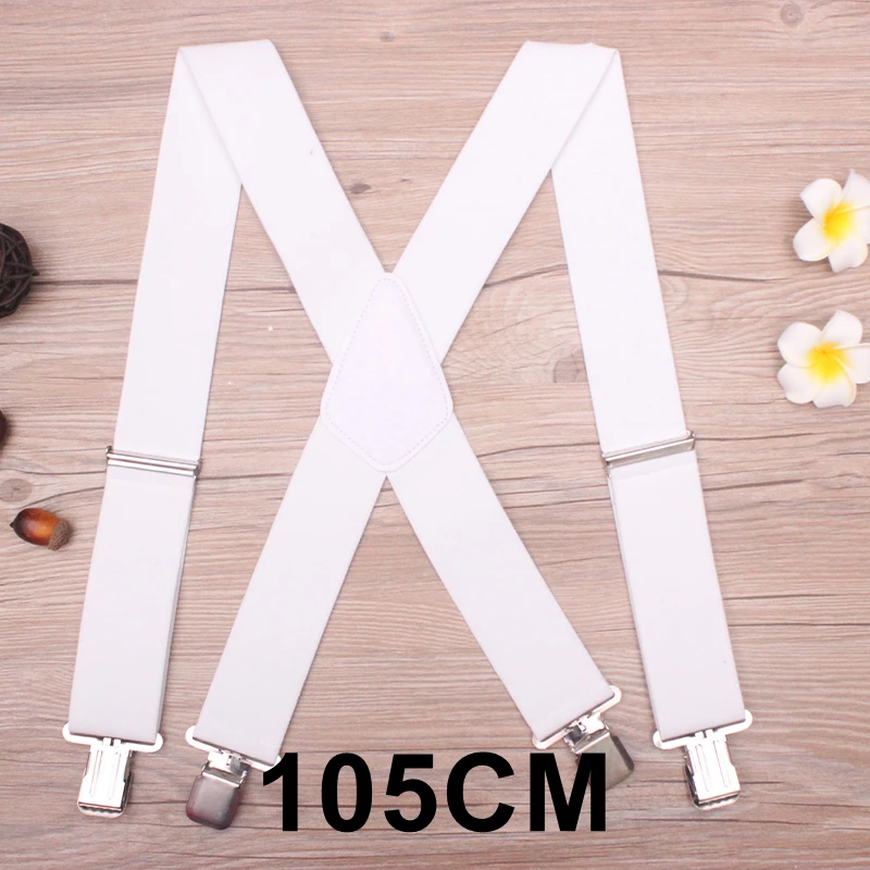 White-105cm 130 см плюс размер подтяжки для тяжелых мужчин брюки с 4 сильными клипсами 5 см широкие подтяжки с x-обратно брюки мужские подтяжки ремень - Цвет: White-105cm
