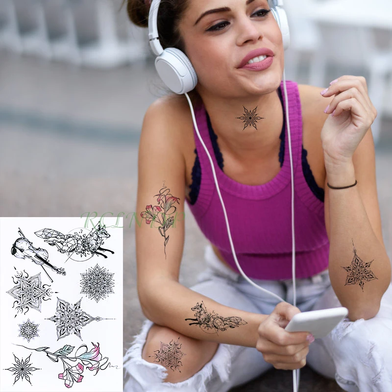 

Waterproof Temporary Tattoo Sticker Fox Lotus Mandala fake tatto flash tatoo tatouage temporaire body art for women girl men