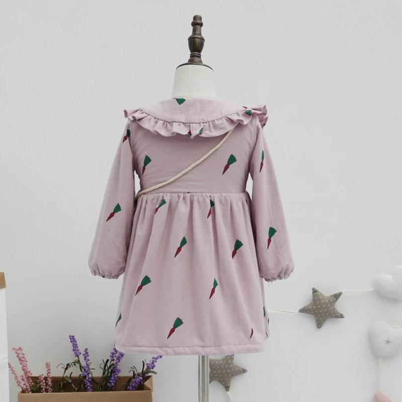 2017 осеннее платье для девочек принцессы из хлопка с воротником-лепестком милое
