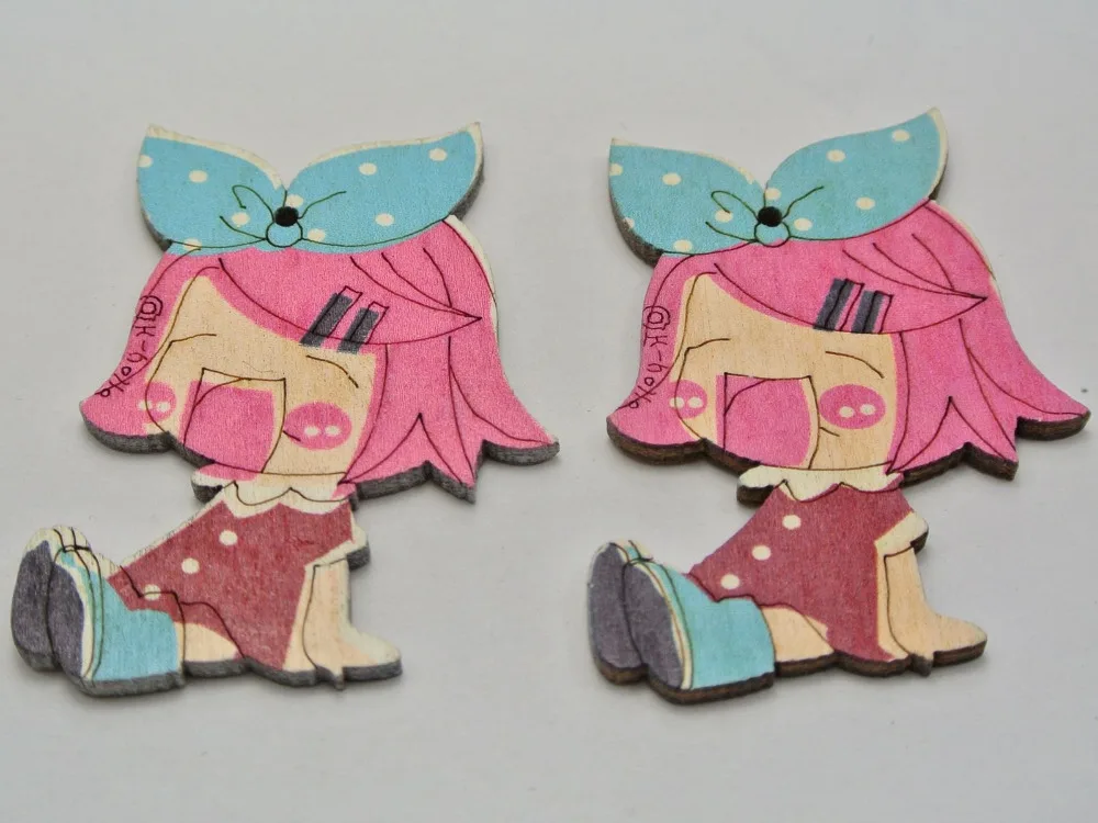 

20 Wood Painting Cute Girl FlatBack Cabochon Pendants 46X34mm Scrapbook