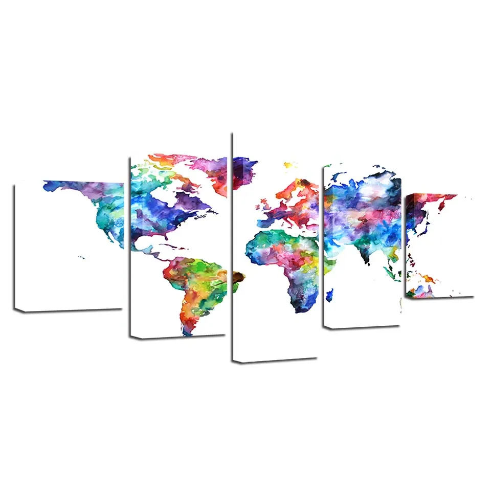 Modular Pictures Poster Framework 5 Pieces Abstract Graffiti Color Map Painting Decor Home Wall Art HD Prints On Canvas Artworks | Дом и сад