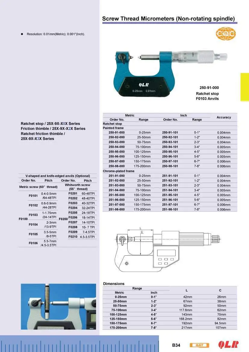 Нитки микрометр measuring75-100mm.250-94-000 Вне микрометр