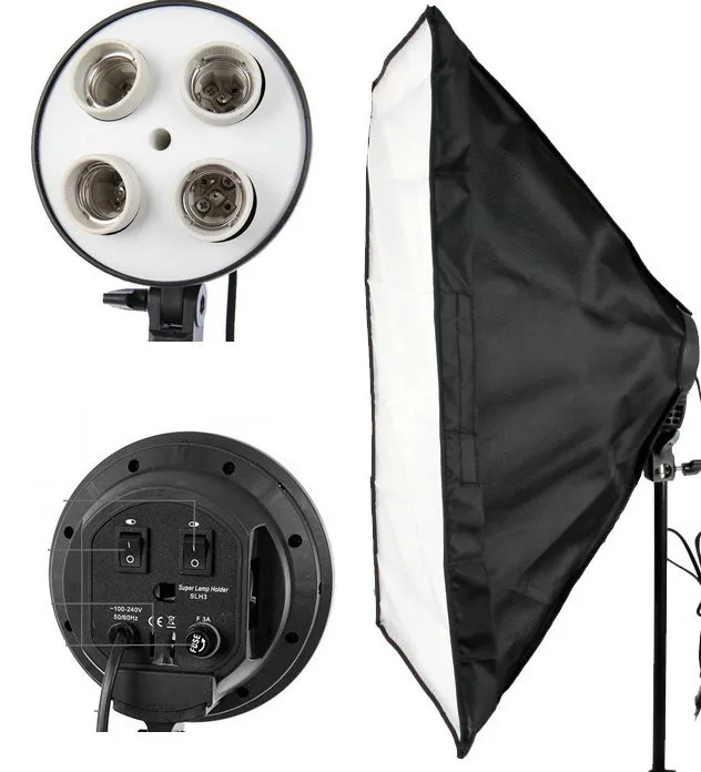 

Free shipping Portable Photo Studio Lighting Softbox Video Light 40*60cm Light head with 4 in 1 E27 Lamp Holder ,softbox kit