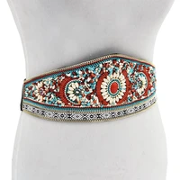 bohemia ethnic waist chain for dress slim colorful elastic belly strap pu leather corset belt women body chains india jewelry