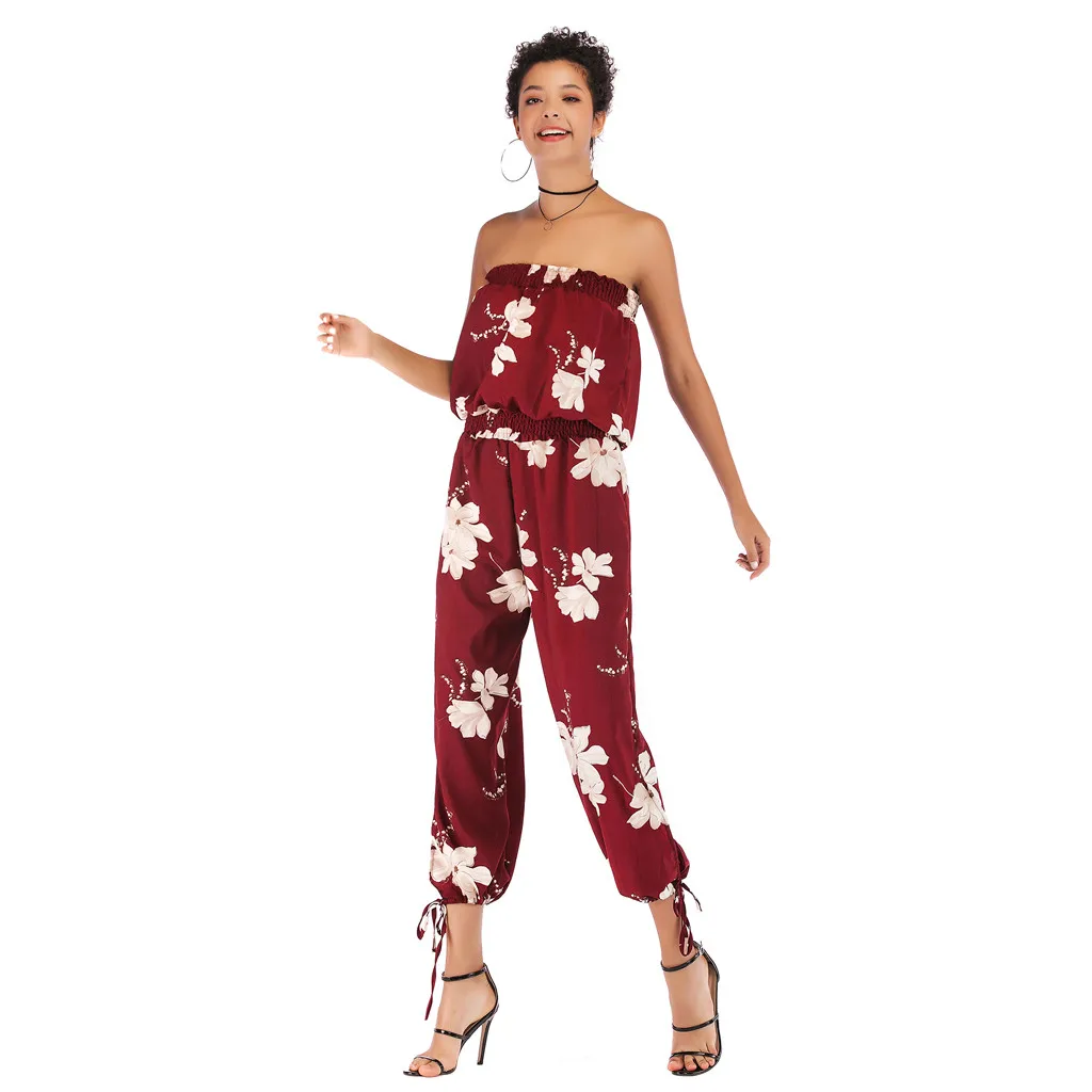 Модный женский комбинезон с открытыми плечами и принтом Клубная одежда для