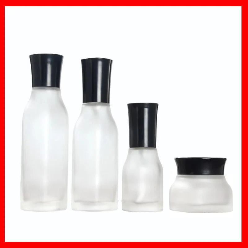

50/40/100/120ML frosted clean Empty glass bottle/jar lotion/mist spay pump Cosmetic Packing Refillable Bottles w black cap