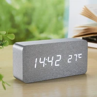 new digital alarm clock wooden silver skin clock sound control led desktop table bedside reloj despertador electronic watch