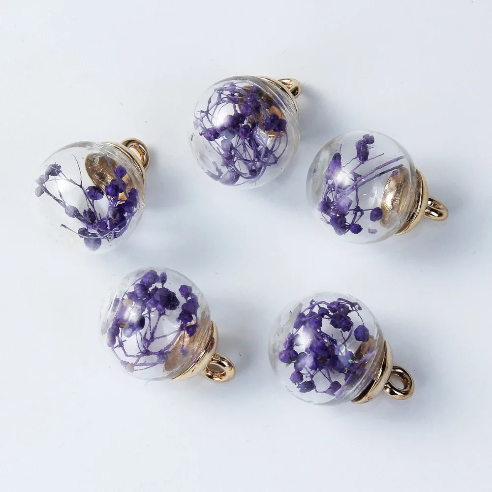 DoreenBeads DIY подвесные стеклянные бусы, амулеты, бутылки, цветные высушенные цветы, прозрачные 22 мм x 16 мм(7/" x 5/8")-21 мм x 16 мм, 5 шт
