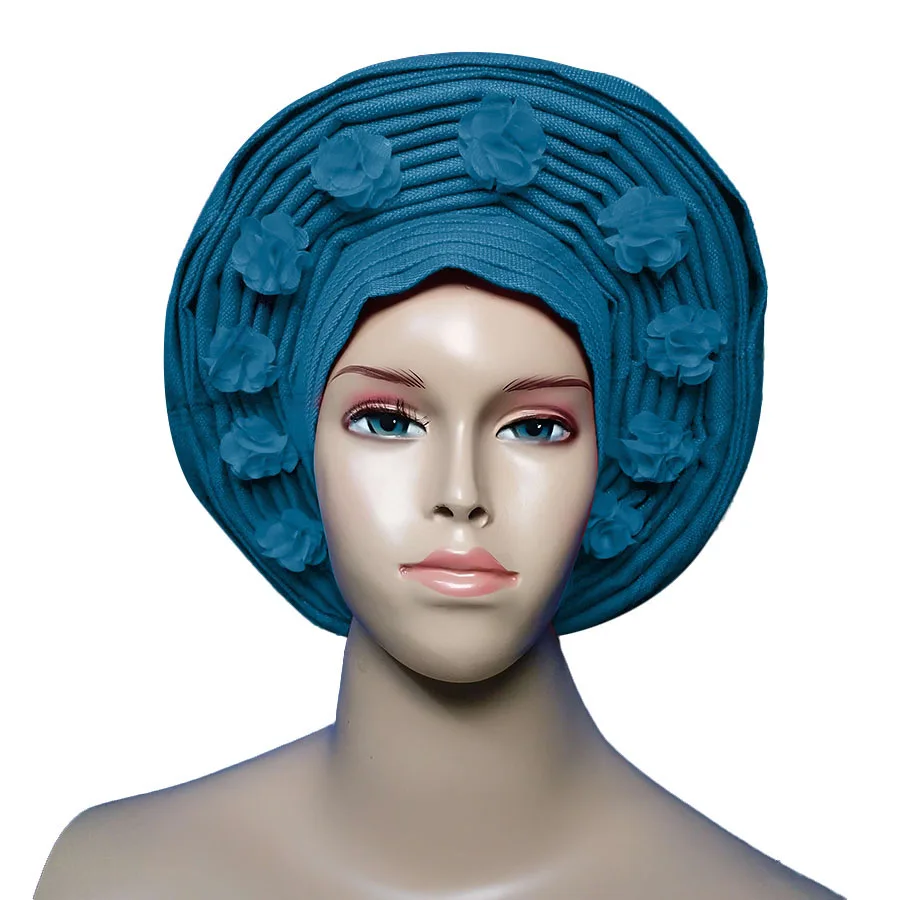 turquoise ASO OKE gele с бусинами тюрбан в африканском стиле в авто gele - Цвет: turquoise