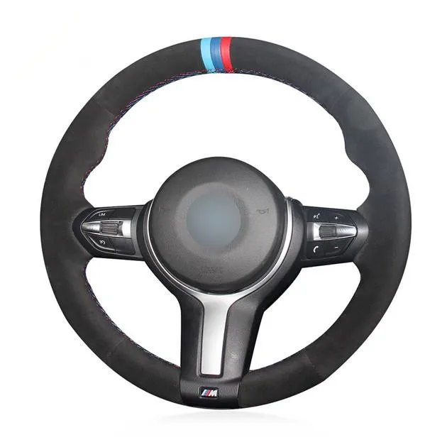 Чехол на руль Puou Tommia черный замшевый Синий Маркер для BMW F20 2012-2018 F45 2014-2018 F30 F31 F34
