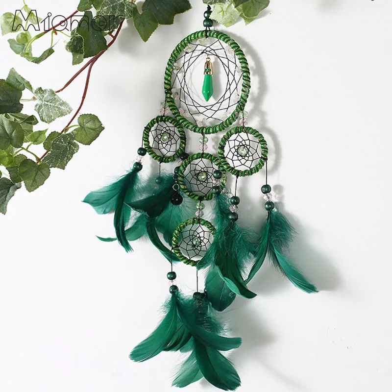 Зеленая полициклическая Ловец снов ручной работы сетка с перьями украшение для