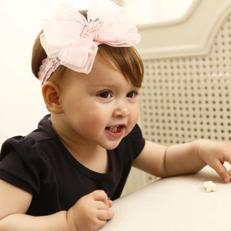 Эластичная Повязка на голову розовый двухслойный бантик 10 шт./лот с