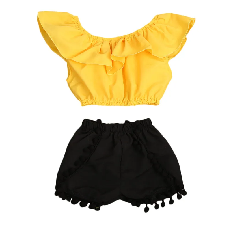 Детская летняя одежда для маленьких девочек пуловер с открытыми плечами топ без