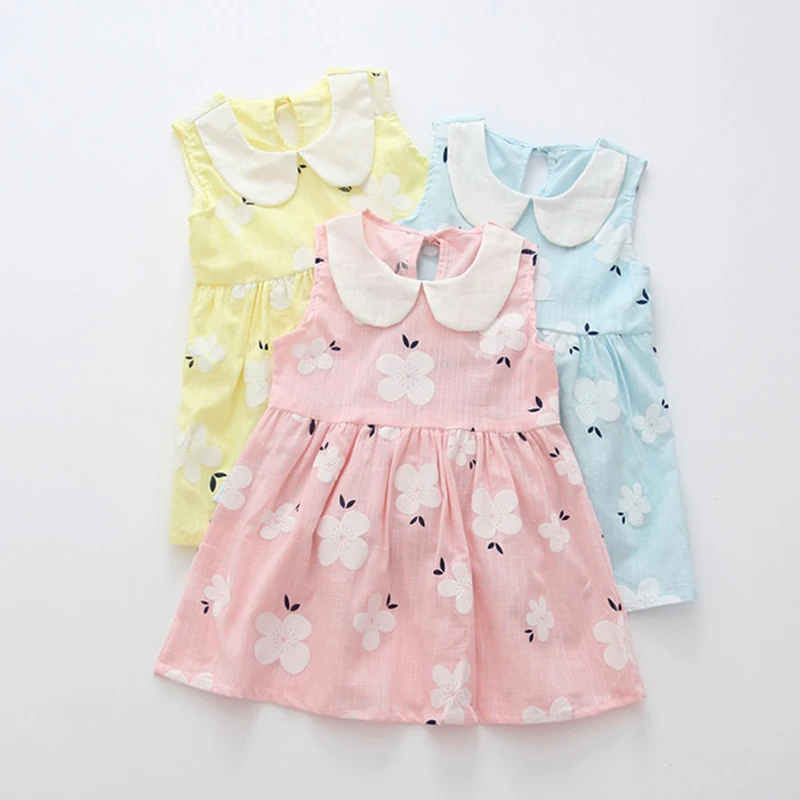 Baby Girls Dress Infant Kids Sleeveless Vestidos A-Line Peter Pan Collar Children Clothes Summer 2 to 7 Years Old | Детская одежда и