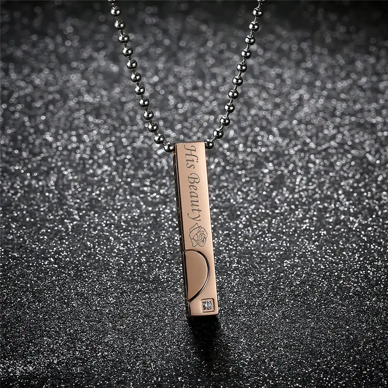 V.Ya Drop Shipping Unique Gifts for Lover &quotHis Beauty&quot&quotHer Beast&quot Couple Necklace Stainless Steel Necklaces Women Men Jewelries |