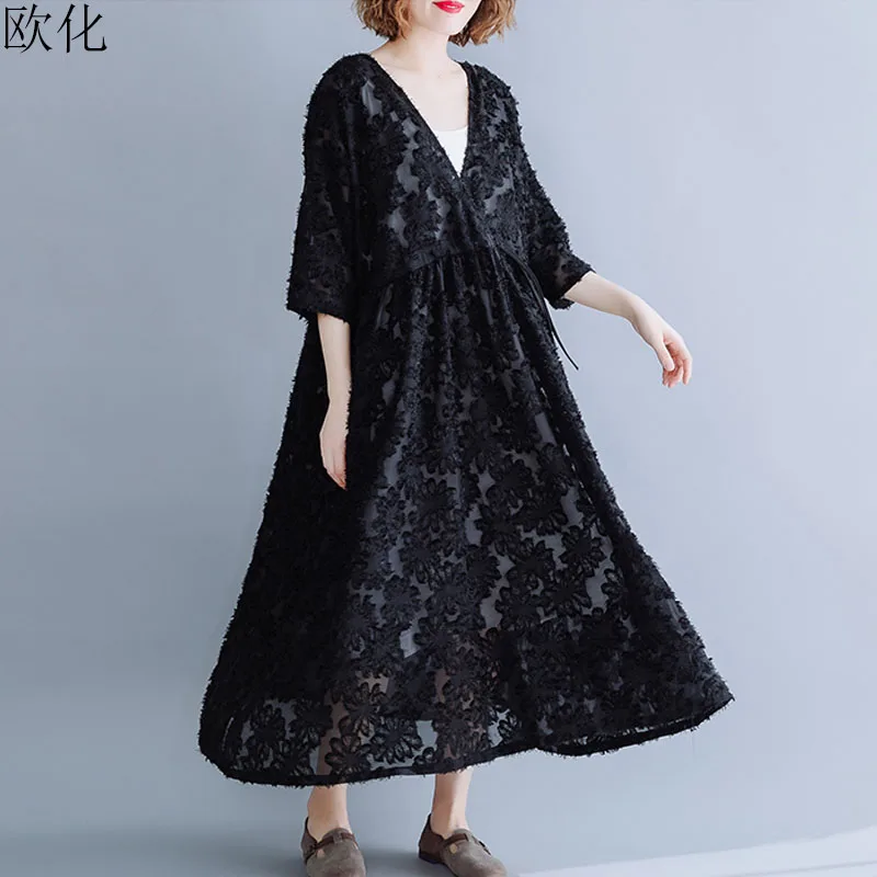 Платье женское кружевное с V образным вырезом длинный вечервечерние сарафан