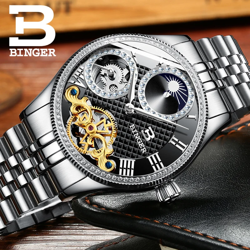 2018 новые механические мужские часы Бингер роль люксовый бренд Скелет наручные