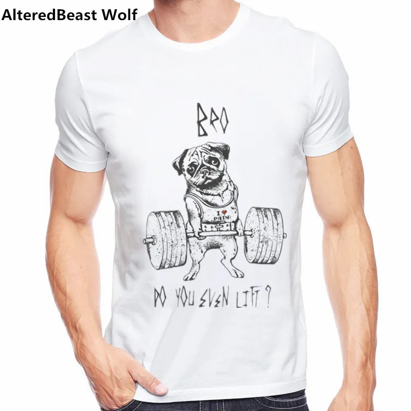 2017 новая забавная Футболка с принтом мопса лифтинг/Frenchie/английский Bulldog мужская