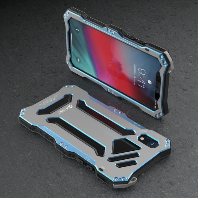 Синий Бронированный Металлический Алюминиевый Чехол Gundam для iPhone XS/XS MAX/XR, водонепроницаемый 360, полная защита, жесткая задняя крышка, чехол для телефона s - Цвет: Синий
