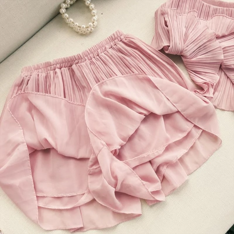 AreMoMuWha/Новинка Летний милый праздничный плиссированный Женский комплект топ с