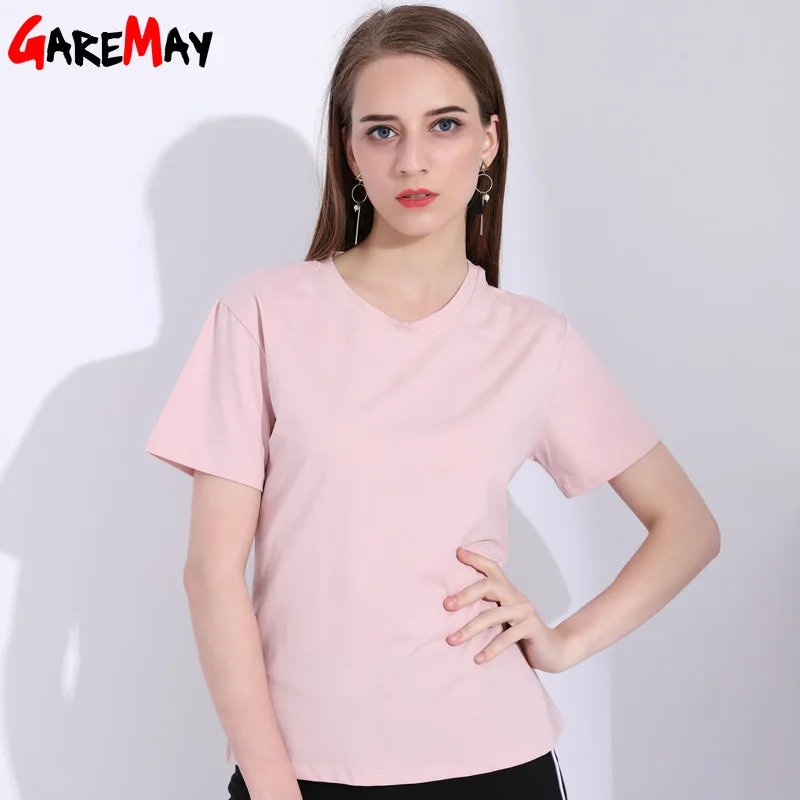 Женская хлопковая Футболка GAREMAY Повседневная белая рубашка с коротким рукавом и