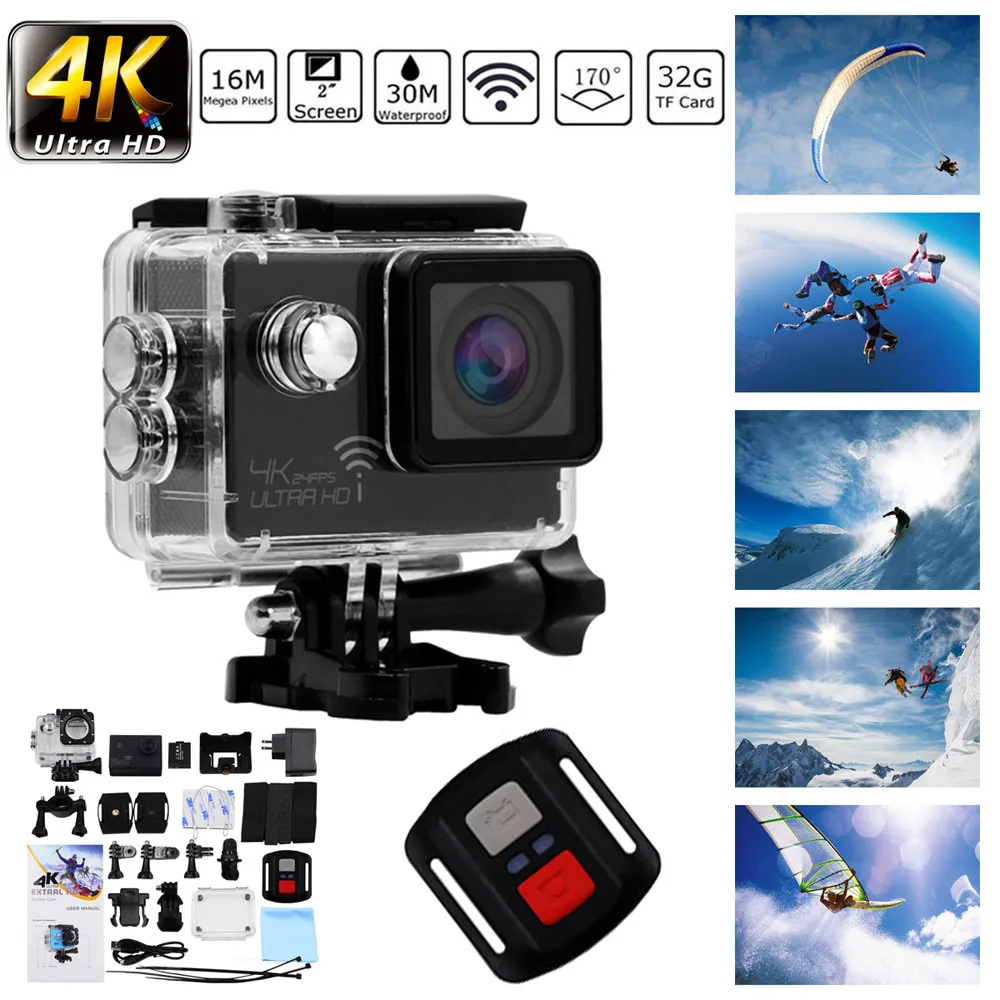 Черный 4K Экшн-камера Ultra HD 1080P спортивная Wi-Fi 16 МП видео рекордер Подводная Водонепроницаемая камера экшн DV камера Спортивная камера L0613# D - Цвет: Черный