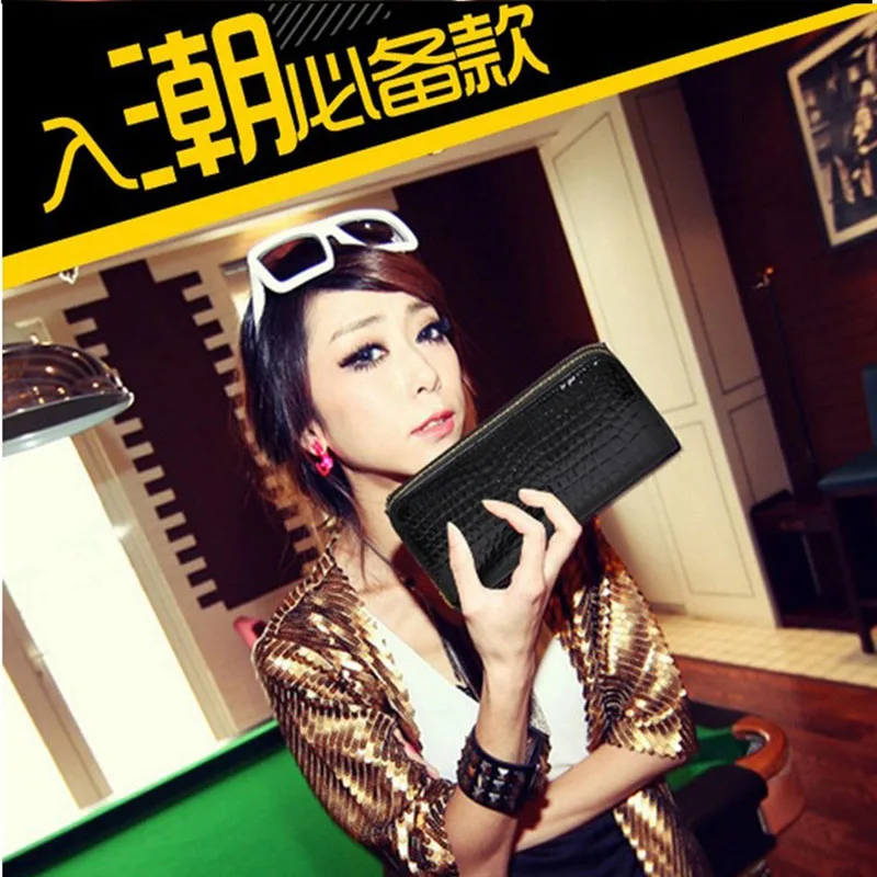 Модные женские длинные кошельки кожаные однотонные модель крокодиловой кожи