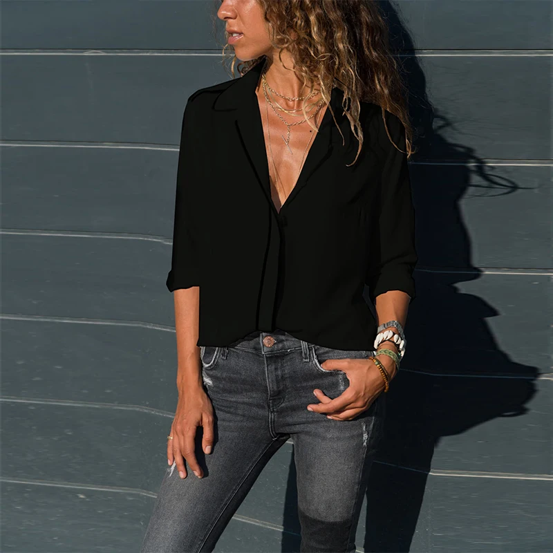 2018 Hot Sale Women Shirts Blouses Long Sleeve Turn-Down Collar Solid Ladies Chiffon Blouse Tops OL Office Style Chemise Femme |