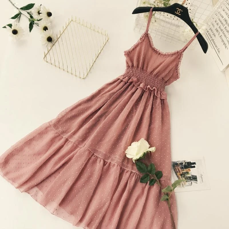 Летние женские платья с о вырезом высокой талией и бретельками 2018|Женские платья|