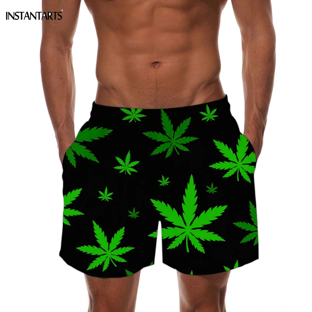 INSTANTARTS Tropical Hemp Weed Leaves/Maple Leaf Pattern Man's Swimming Trunks Beach Board Shorts Quick Dry Sports Swim Suits