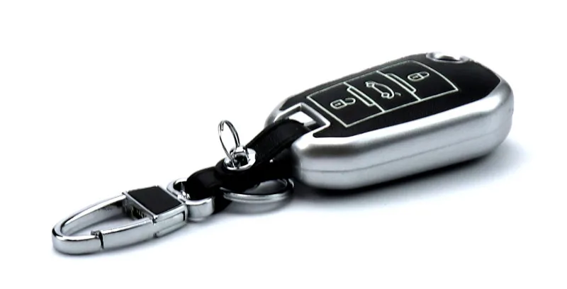 Чехол для ключей из натуральной кожи для peugeot 3008 308 RCZ 508 408 2008 key - Название цвета: Серебристый