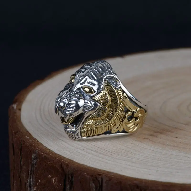 FNJ Панк животных Тигр кольцо серебро 925 Anillos Новая мода S925 стерлингов Серебряные кольца для Для мужчин ювелирные изделия Регулируемая Размеры bague