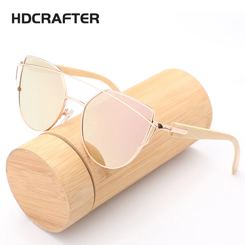 

Женские солнцезащитные очки кошачий глаз HDCRAFTER, поляризационные зеркальные солнечные очки с деревянными дужками, брендовые дизайнерские о...
