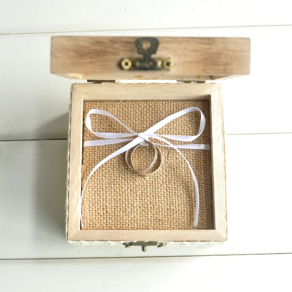 Персонализированная Коробка для колец деревянная коробка деревенский держатель