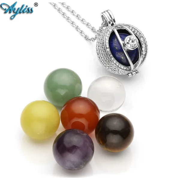 1 Set 7 Chakra Balls Ayliss камень лавы/7 шар «чакры» эфирное масло диффузор ожерелье Серебряный тон ароматерапия открывающийся медальон кулон - Окраска металла: 1 Set 7 Chakra Balls